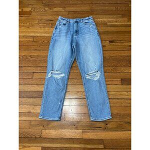 American Eagle Womens Curvy Mom Jeans Size 8L 8 Tall Blue Distressed Denim